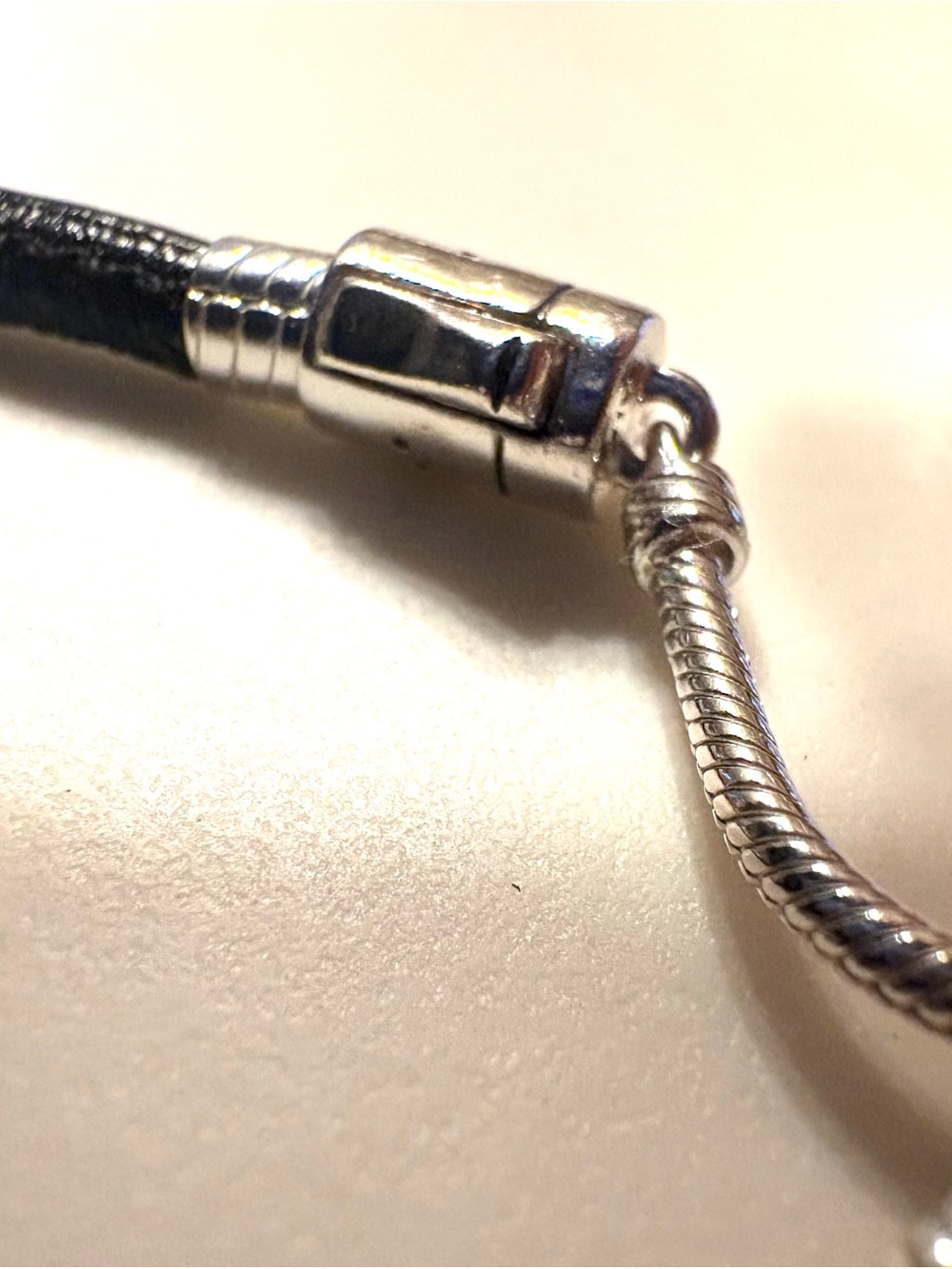 Pandora Black Braided Leather Adjustable Bracelet with Silver Sliding Bolo Clasp - Picture 5 of 7